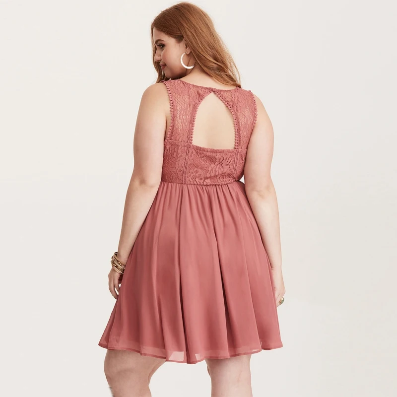 7XL 6XL 5XL кружевное платье 2018 г. летние женские розовый оверсайз сладкий назад