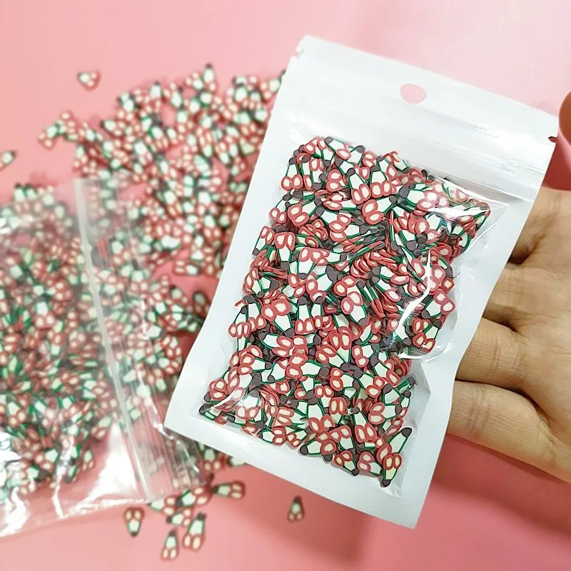 1000 шт DIY хрустальные поставки слаймов фрукты цветок животные торт Ломтики ногти художественные советы аксессуары украшения игрушки для детей 10 г - Цвет: Cherry