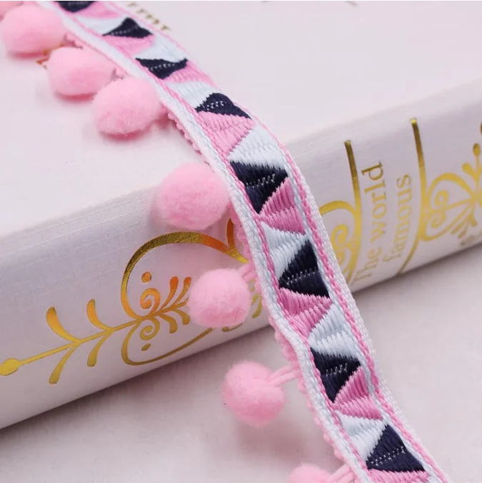2cm Pink 1 ярд, богемная кружевная отделка, этническая кружевная лента с вышивкой, разноцветный круглый шар, кисточка, помпон, бусины, подвесные воротники, аксессуары для самостоятельного изготовления - Цвет: 2cm Pink