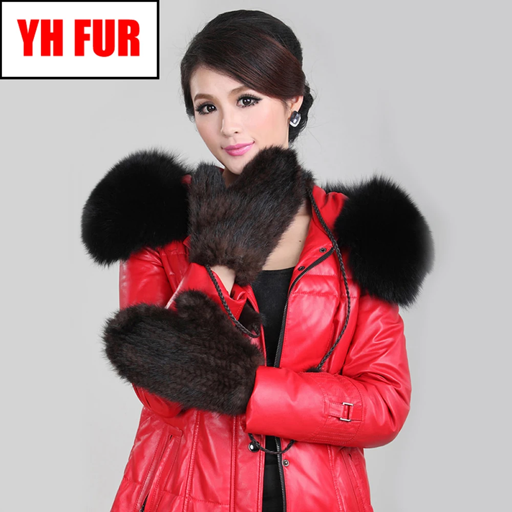 Женские зимние перчатки из натурального меха норки модные вязаные ручной работы