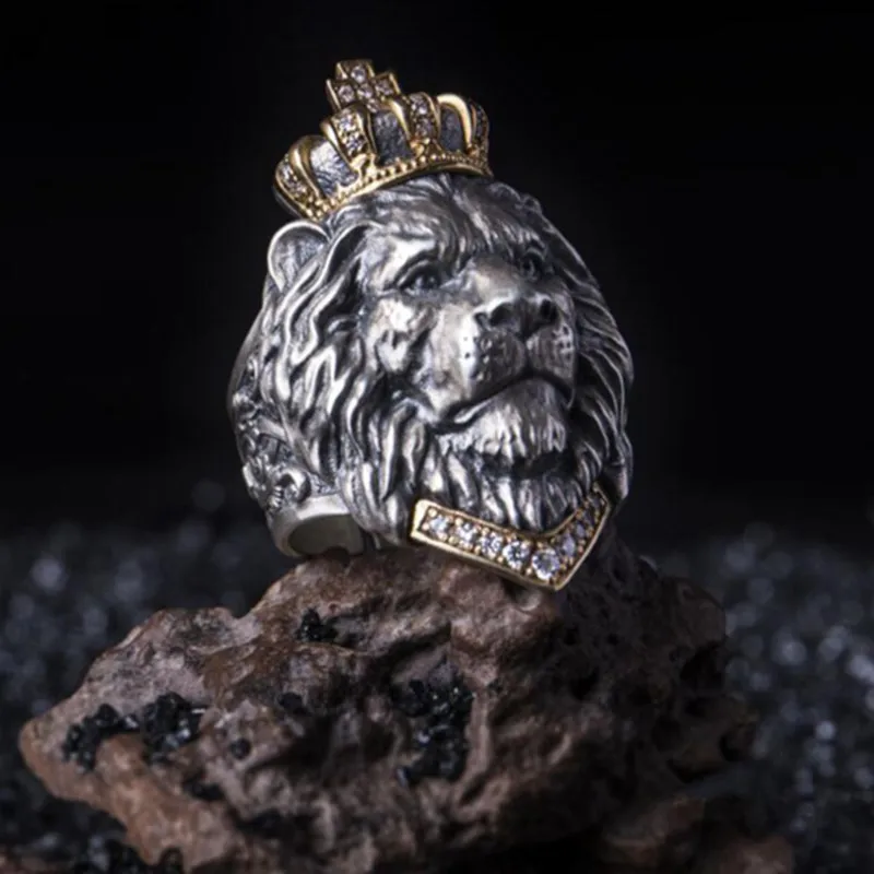 Кольцо для мужчин кольца посеребренные ювелирные изделия Крест Корона Кольца со львом, открытие размер регулируемый
