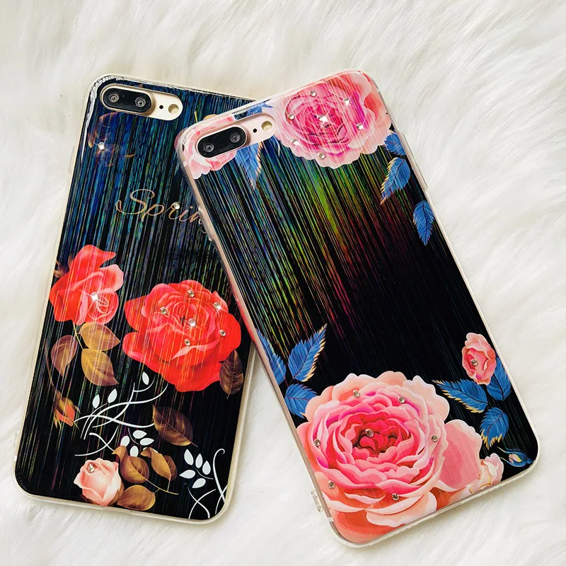 Kerzzil красочные лазерные Стразы Цветы Чехлы для iPhone X 7 8 Plus Алмазный Мягкий ТПУ