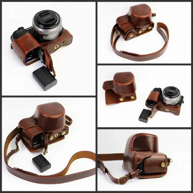 PU leather Protective Cover Pouch With Shoulder Strap For Sony NEX A6300 A6000 A6400 16-55mm Lens Camera Bag Case | Электроника