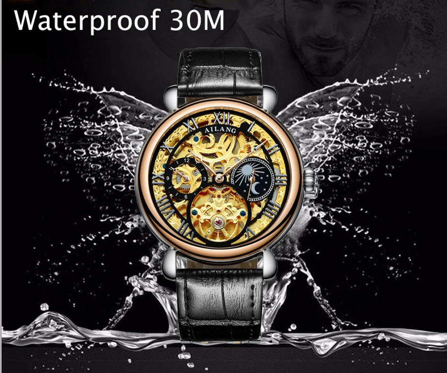Tourbillon бизнес мужские s часы лучший бренд класса люкс ударопрочный водонепроницаемый скелет часы Мужские механические Автоматические наручные часы