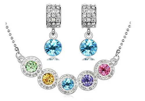 birthday gift fashion Jewelry set round rainbow brand design top quality AAAA+ Zircon rhinestones Necklace Earring | Украшения и