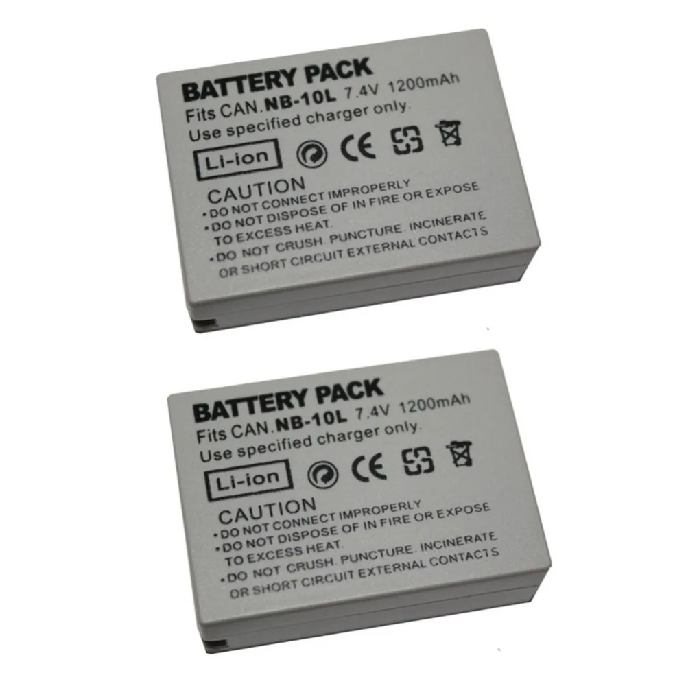 2 pcs 1200 mAh NB-10L NB10L Battery for Canon SX40HS SX50HS SX60HS SX40 SX50 SX60 HS Camera | Электроника