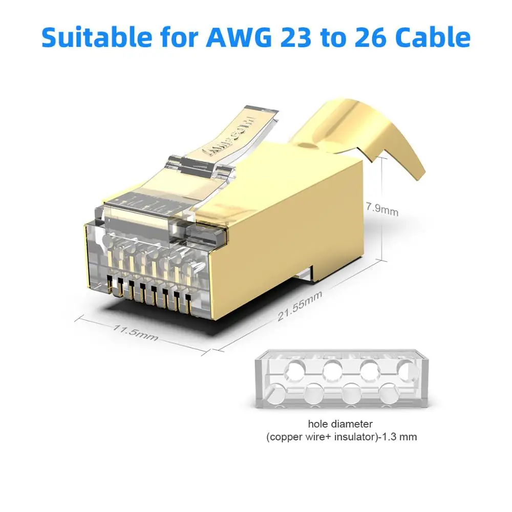 AMPCOM Cat7 разъем позолоченный экранированный RJ45 для Ethernet кабель 8P8C 50u