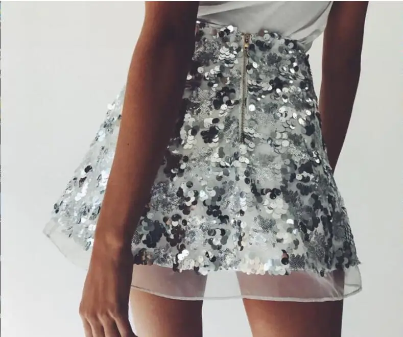 mesh patchwork skirt Women Sexy High Waist Party Glitter Mini Skirt Bodycon sequin back zipper Ladies Beach Skirts | Женская одежда