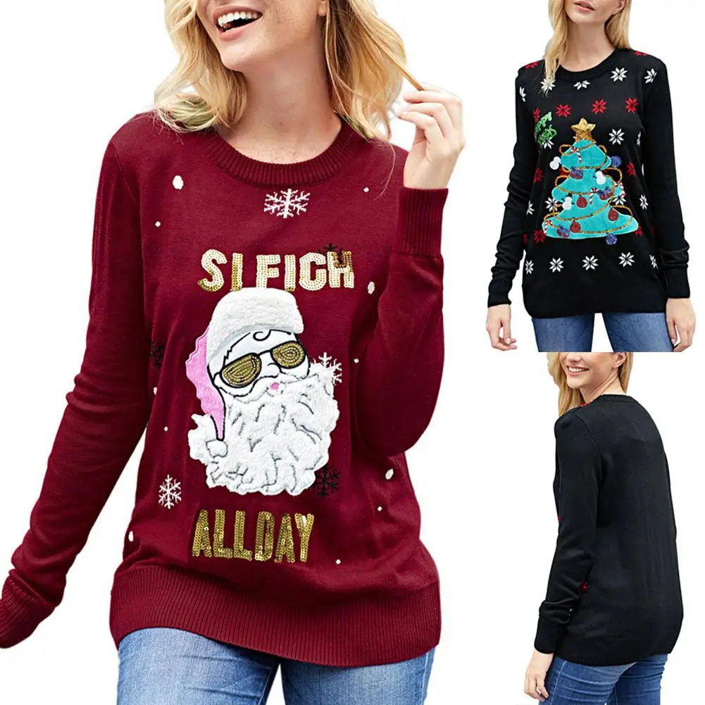 Yiwa Women Winter Warm Round Collar Long Sleeve Sweater Casual Christmas Pattern Pullovers Tops soft smooth breathable extremely | Женская
