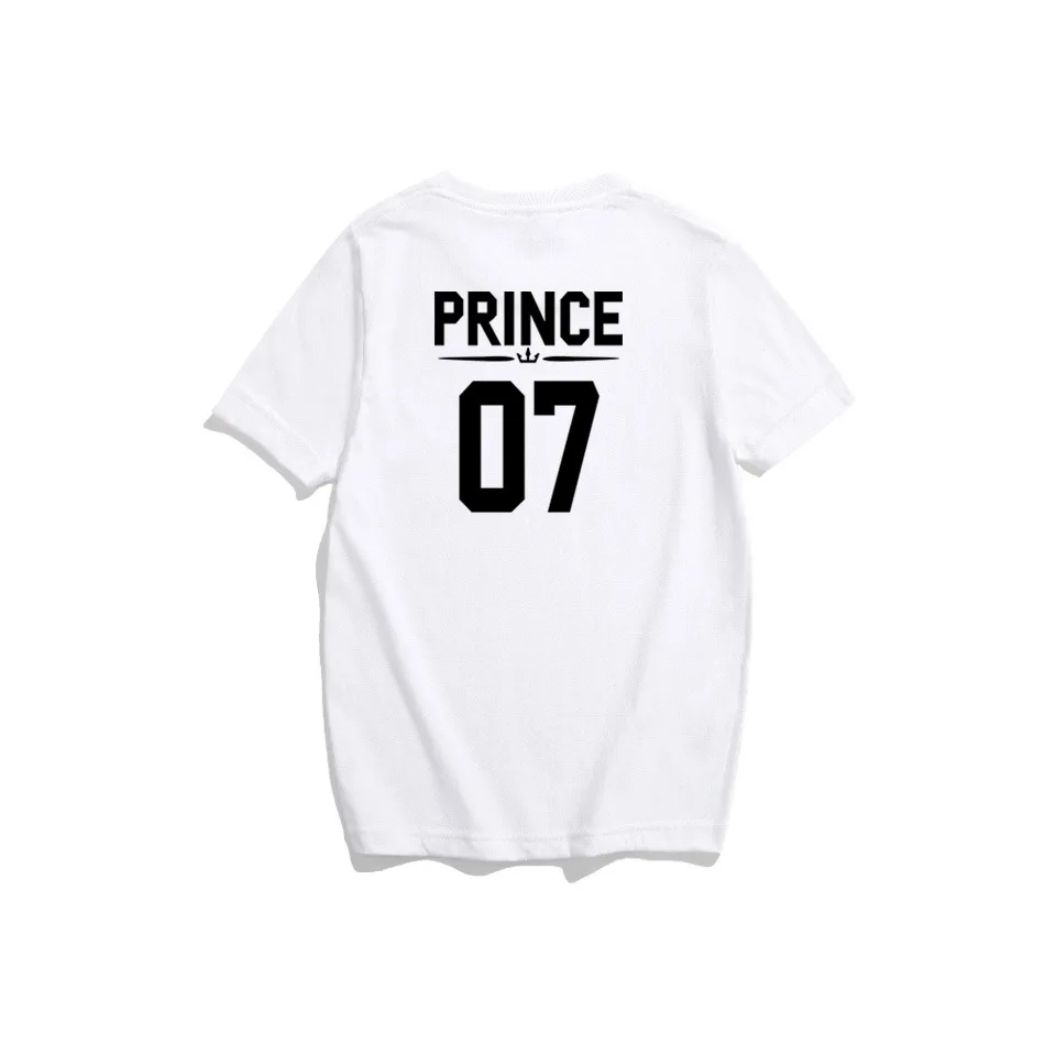Семейные комплекты футболка с надписью «King 07», «queen 07», «Prince», «Prin» Повседневные хлопковые футболки для влюбленных мужчин и женщин