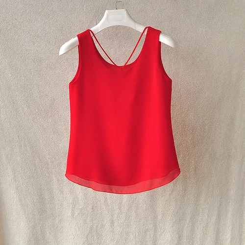 Red Fashion Brand Women Tanks Top Summer Sexy Shirt Camis Plus Size Sleeveless Blouse Double Layer Chiffon Blouses - Цвет: Red