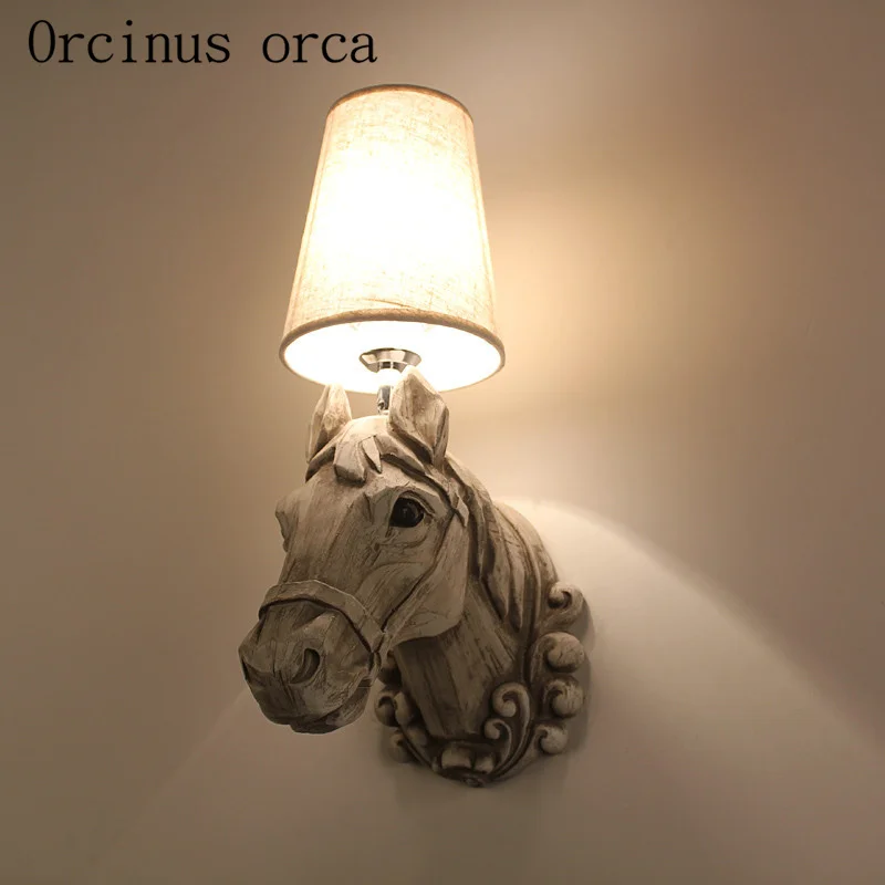 American style creative retro horse head wall lamp restaurant hotel corridor bedroom bedside decorative wall lamp free shipping