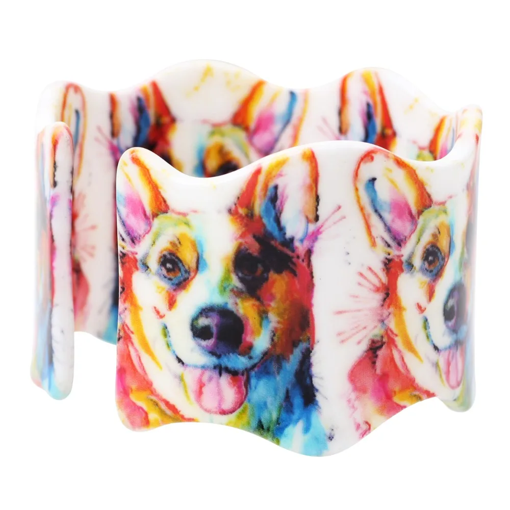 WEVENI Acrylic Printing Wide Love Corgi Dog Bracelets Bangles Drop Shipping New Fashion Animal Jewelry Accessories For Women | Украшения и