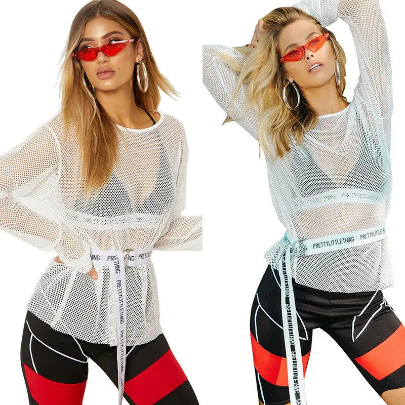 Сексуальная женская футболка черный белый сетчатый топ с сеткой прозрачные рубашки повседневные свободные