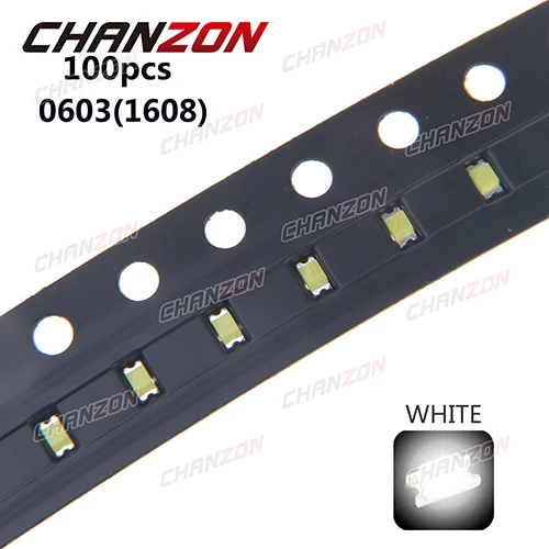 100 шт. 0603(1608) SMD светодиодный чип набор сортированных 20mA синий красный, белый зеленый желтый светильник на светодиодах пакет светильник SMT шт/набор - Цвет: 100pcs White