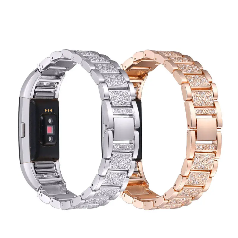 Модный ремешок для часов с кристаллами и бриллиантами Fitbit Charge 2 тремя бусинами из