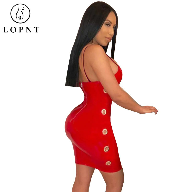 LOPNT Искусственная кожа платье пикантные женские платья bodycon спинки кольцо