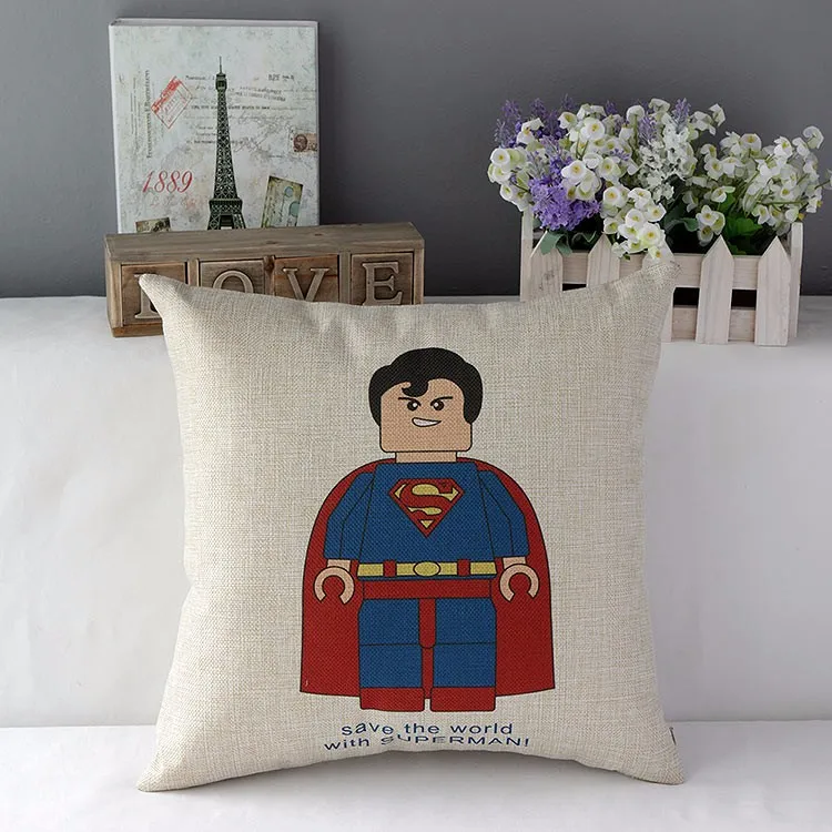 2 1" стальные декоративные подушки Superman Spiderman Batman Robot Ironman из льна для стула чехлы для сидений автомобиля - Цвет: 2