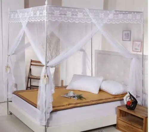 White Lace 4 Corners Post Bed Canopy Mosquito Net For Twin Queen Cal King Size (No Bracket) | Дом и сад