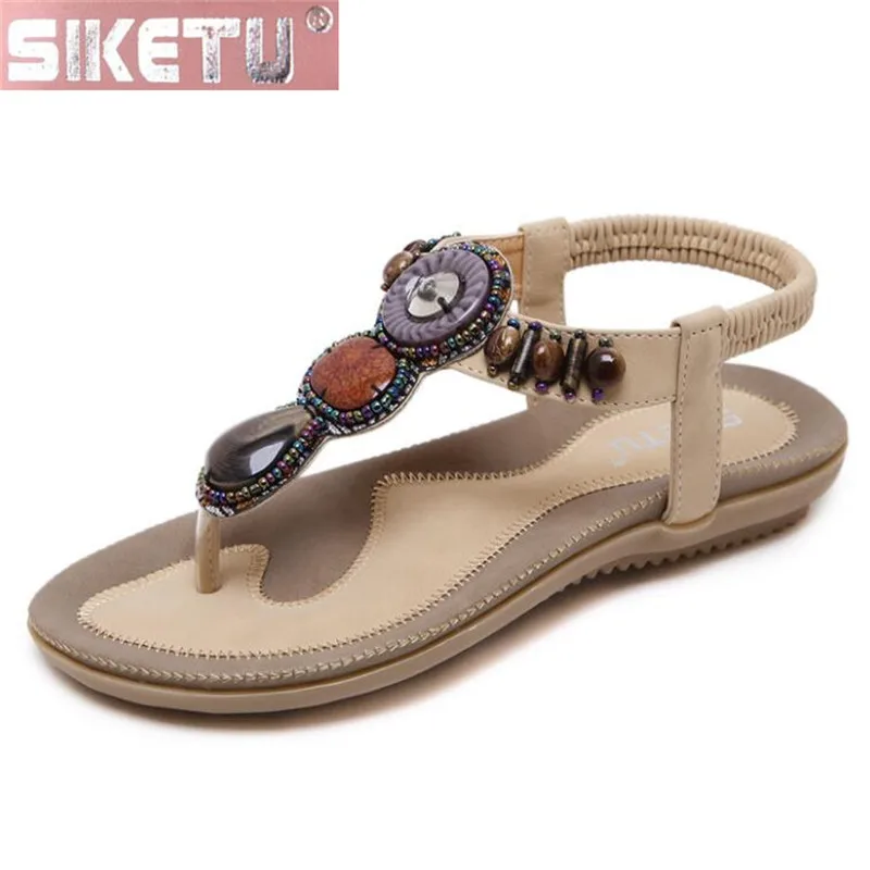 

Женские босоножки на плоской подошве SIKETU, розовые, черные, персиковые, красные сандалии из искусственной кожи с эластичным ремешком, шлепан...