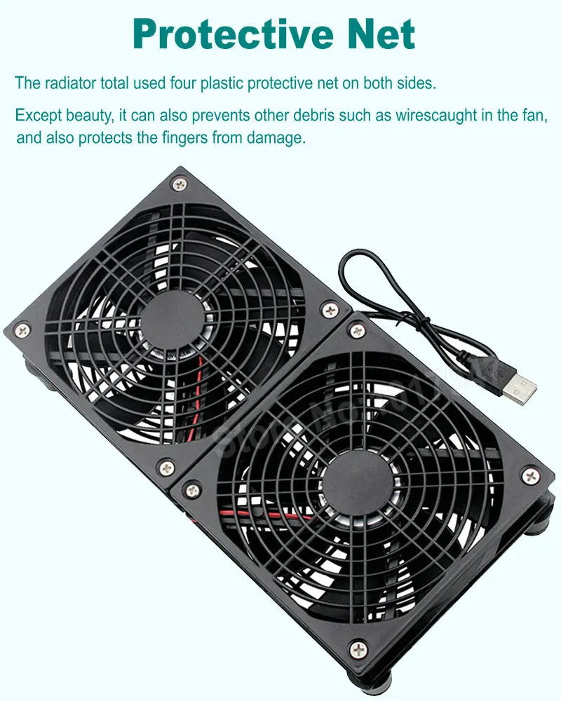 Wireless TV Box Router Cooling Fan Base Speed Controller Silent DC 5V USB 120mm 240mm Dual Cooler 12CM W/Screws Protective Net