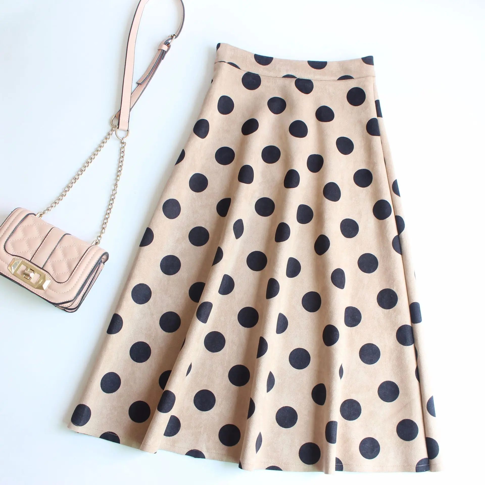 Осенняя Женская юбка новинка 2019 винтажная длинная замшевая А силуэта в горошек с