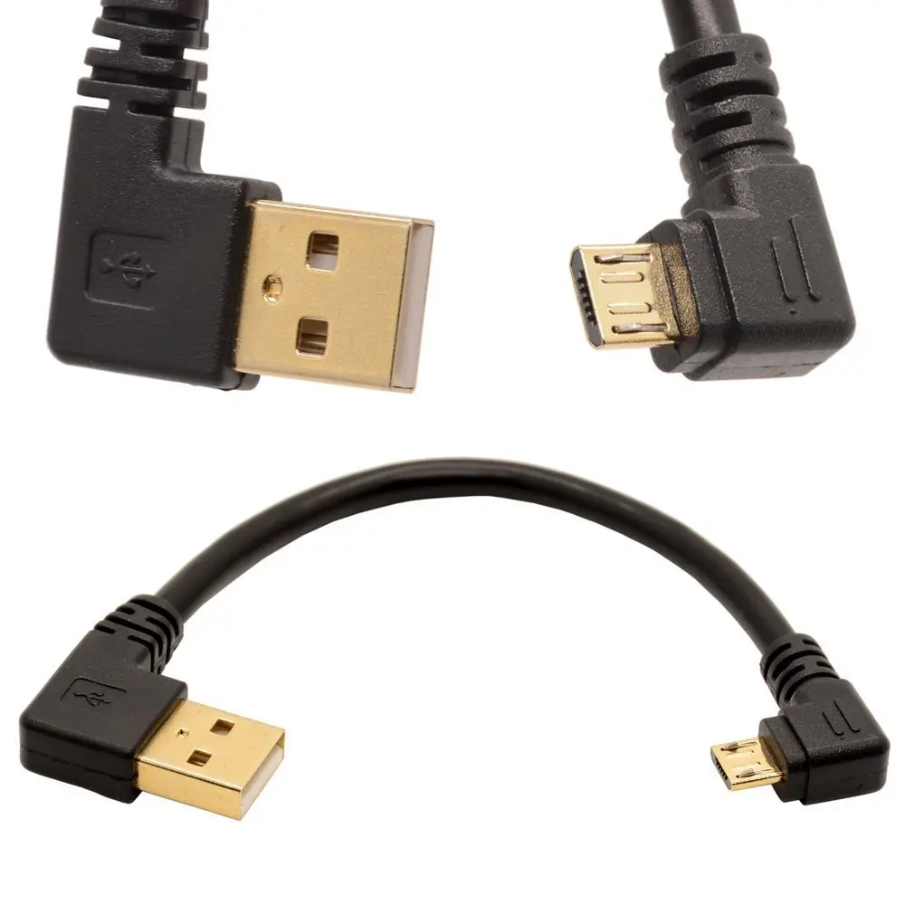 Позолоченный кабель USB 2 0 с левым углом для Micro B правым синхронизации данных и