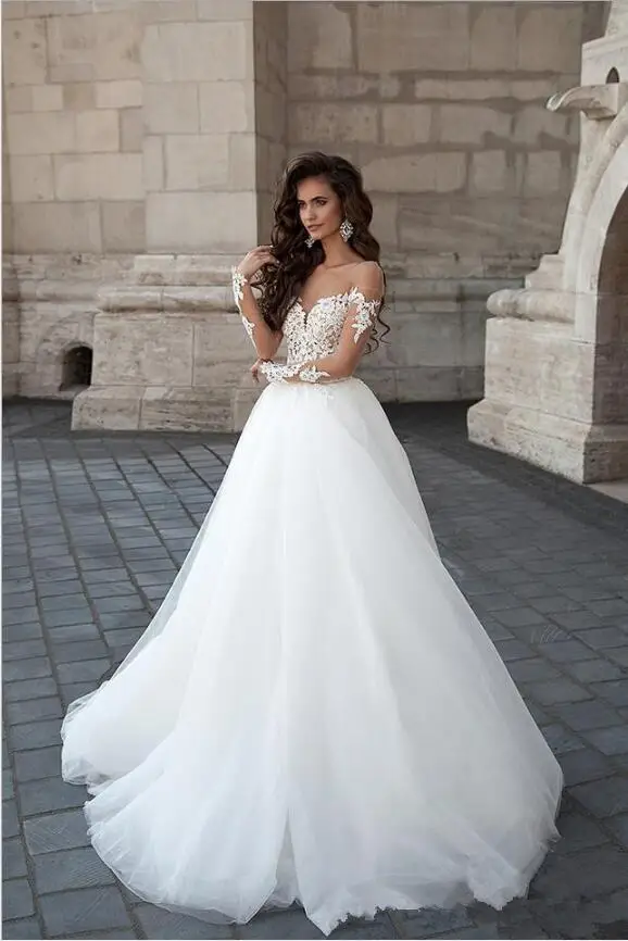 Vestido de noiva зимнее платье Свадебные вечерние аппликации Цвет белый слоновая кость
