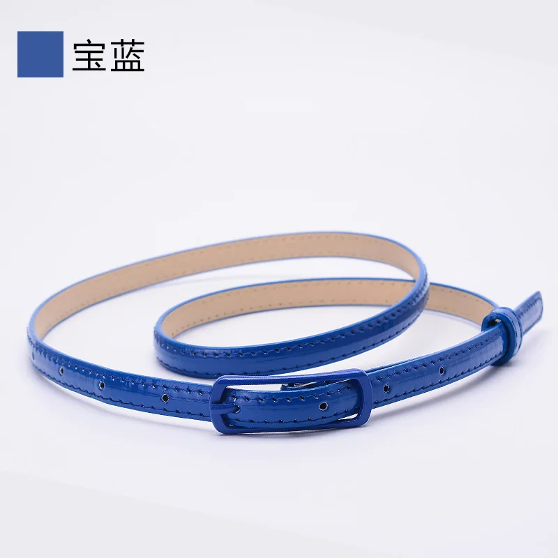 navy blue Candy Color Patent Leather Belt Sweetness Womens PU Leather Belts Thin Skinny Waistband Adjustable Belt Woman Belts For Dress - Цвет: navy blue