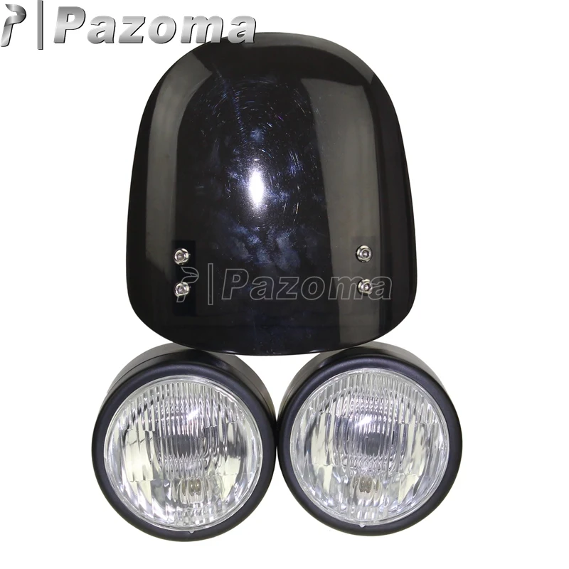 Двойная универсальная фара мотоцикла w/лобовое стекло E mark H4 12V 35W налобный фонарь