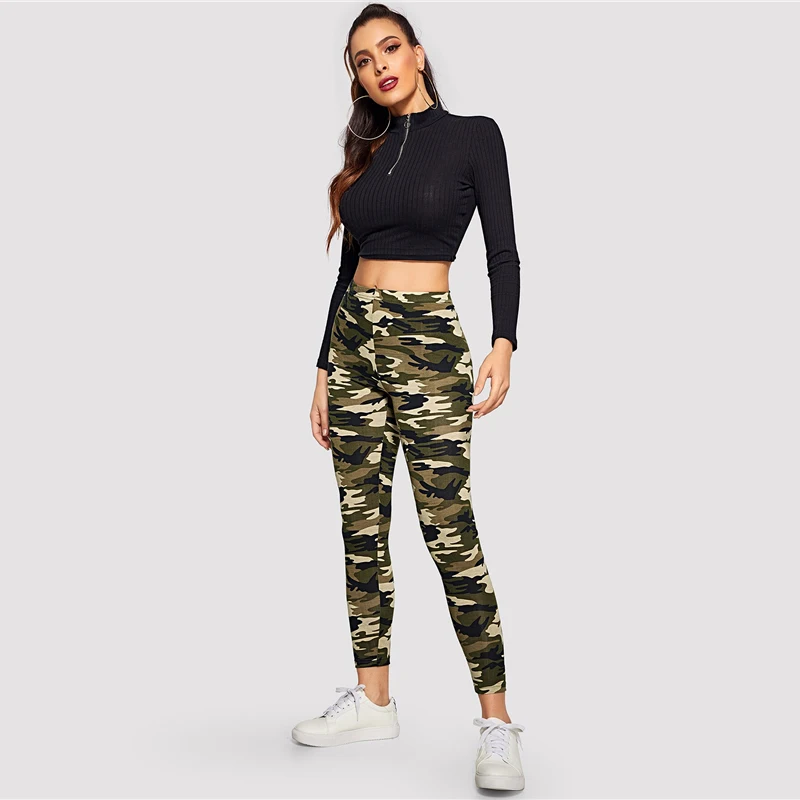 SHEIN, камуфляжные леггинсы с принтом, женские леггинсы,, повседневный стиль, весна, лето, Осень, эластичные леггинсы для фитнеса