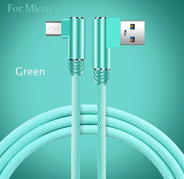 Зеленый Micro USB кабель 2A 90 градусов прямоугольный локоть Быстрая зарядка USB шнур нейлоновый плетеный кабель для передачи данных для телефона huawei Android - Цвет: Зеленый