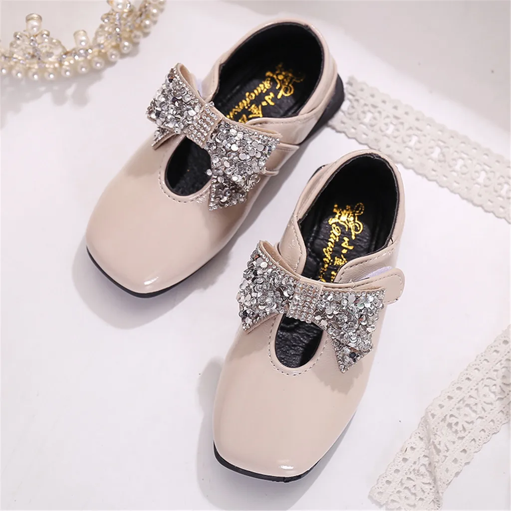 SAGACE/детская обувь для девочек с бантом и кристаллами кожаная на липучке