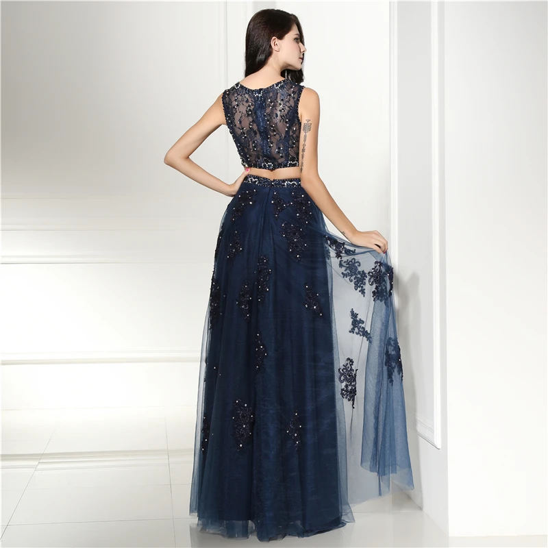 Two Pieces Evening Dresses Long 2019 Tulle Appliqued Beaded Sexy Backless Floor Length Robe De Soiree Kaftan Abendkleider | Свадьбы и