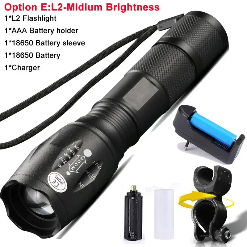 L2-8000 with battery Светодиодный велосипедный светильник водонепроницаемый T6 L2 V6 ультра brightbike светильник 5 светильник ing Режим масштабирования флэш-светильник для верховой езды светильник Аксессуары для велосипеда - Цвет: L2-8000 with battery