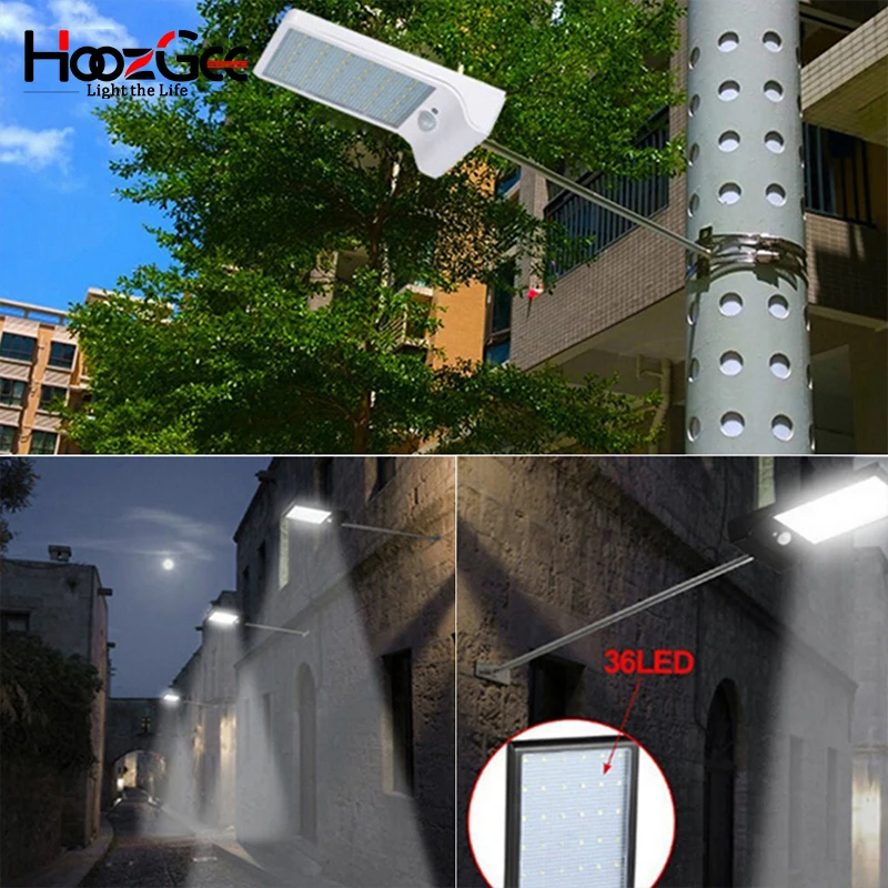 HoozGee Солнечный настенный светильник Открытый сад уличный светильник PIR датчик движения светильник ing 450LM 36 светодиодный фонарь для безопасности с палкой