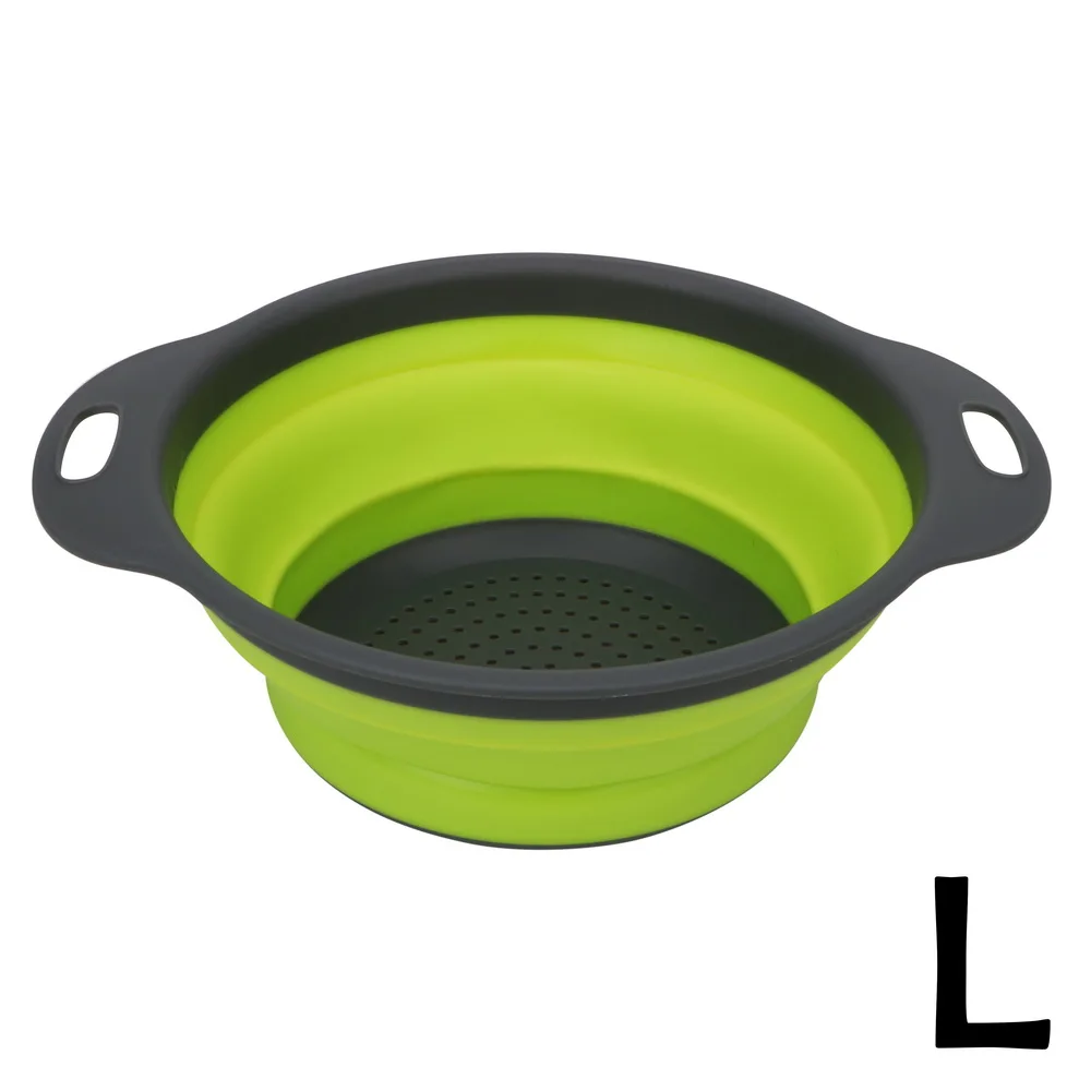 Green Large HOOMIN складной силиконовый дуршлаг Складная фруктовая овощная корзина для белья фильтр с ручкой кухонные гаджеты - Цвет: Green Large