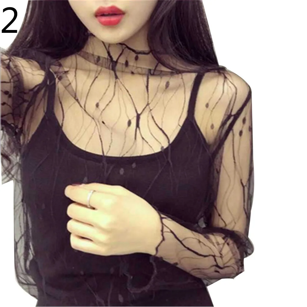 Модные весенне-осенние женские сексуальные сетчатые блузки с длинным рукавом