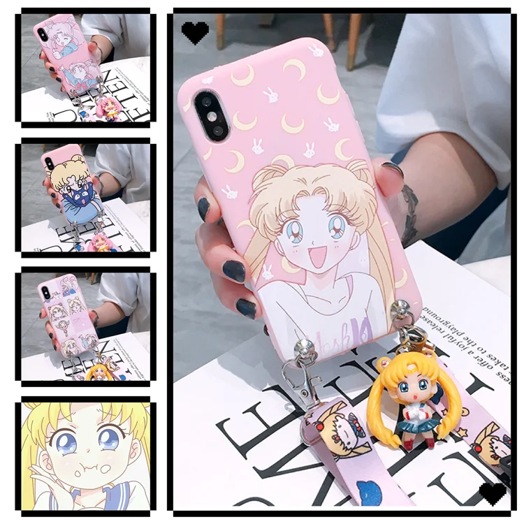 Oneplus 7 pro Cute 3D Sailor Moon phone case For 3 3T / 5 5T 6 6T 1+7 One Plus Cartoon back cover+strap+toy |