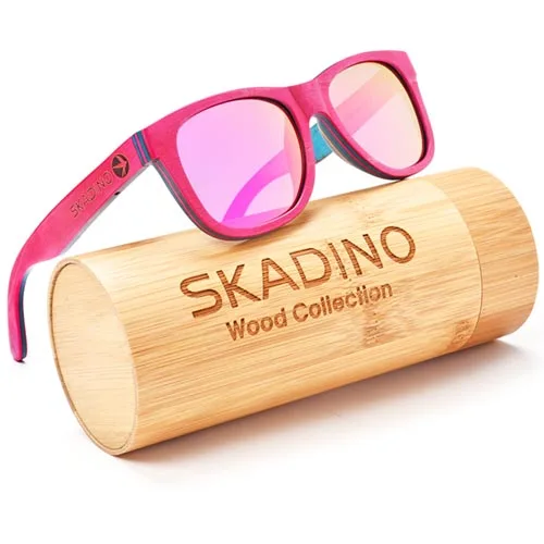 S1064C04 SKADINO, деревянные солнцезащитные очки, UV400, поляризационные, для вождения, солнцезащитные очки, скейтборд для женщин, мужчин, женщин, розовые линзы, деревянные, ручной работы, крутой бренд - Цвет линз: S1064C04