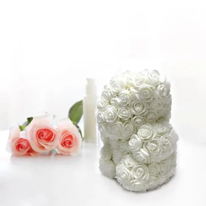 25cm DIY Foam Rose Bear Mold+200pcs PE Handmade Flower Creative DIY Rose Doll Toys Romantice Wedding Party Gifts