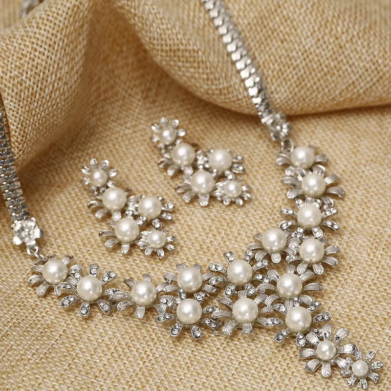 Классический женский свадебный комплект ювелирных изделий Серебряное ожерелье