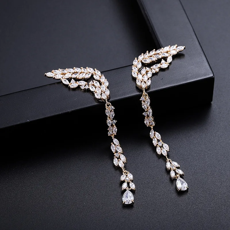 Серьги-подвески женские в форме крыльев птицы с фианитами | Украшения и