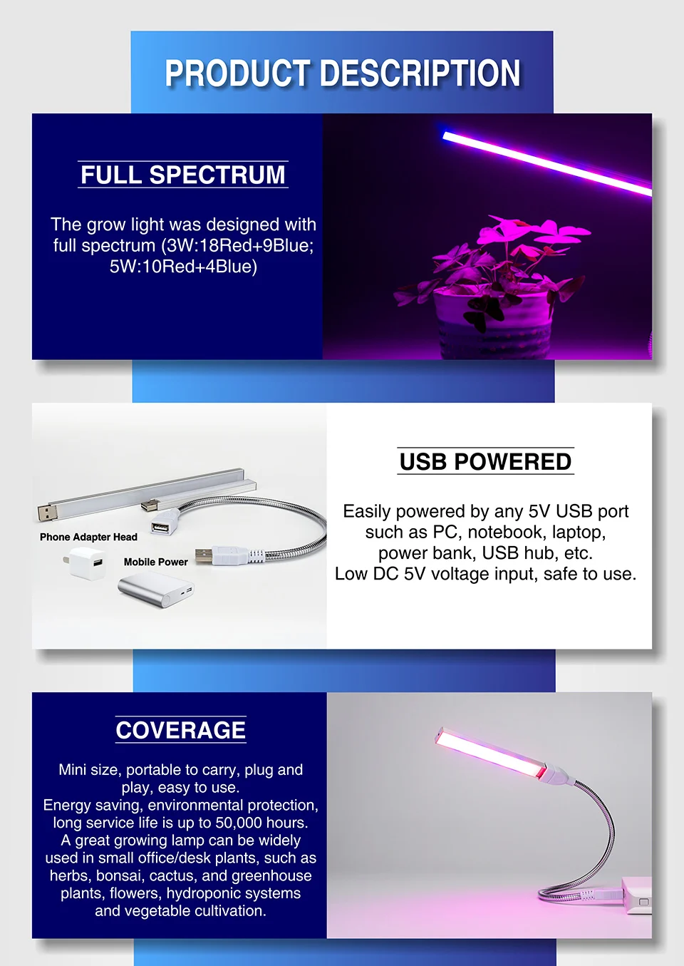 USB СВЕТОДИОДНЫЙ светильник для выращивания всего спектра 3 Вт/14 светодиодный s 5 Вт/27 Светодиодный s гибкий Fitolamp DC5V Фито легкая настольная лампа IR UV для выращивания растений