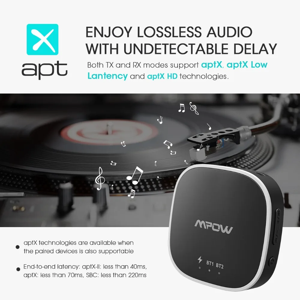Mpow Bluetooth 5 0 приемник передатчик аудио адаптер Поддержка оптический Toslink/Aux/RCA порт
