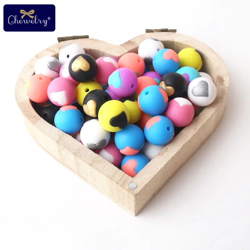 CHEWELRY 5pcs Silicone Heart Shape Beads Food Grade Teething Accessories Baby Shower Toys Necklace Bracelet Teether Product | Мать и