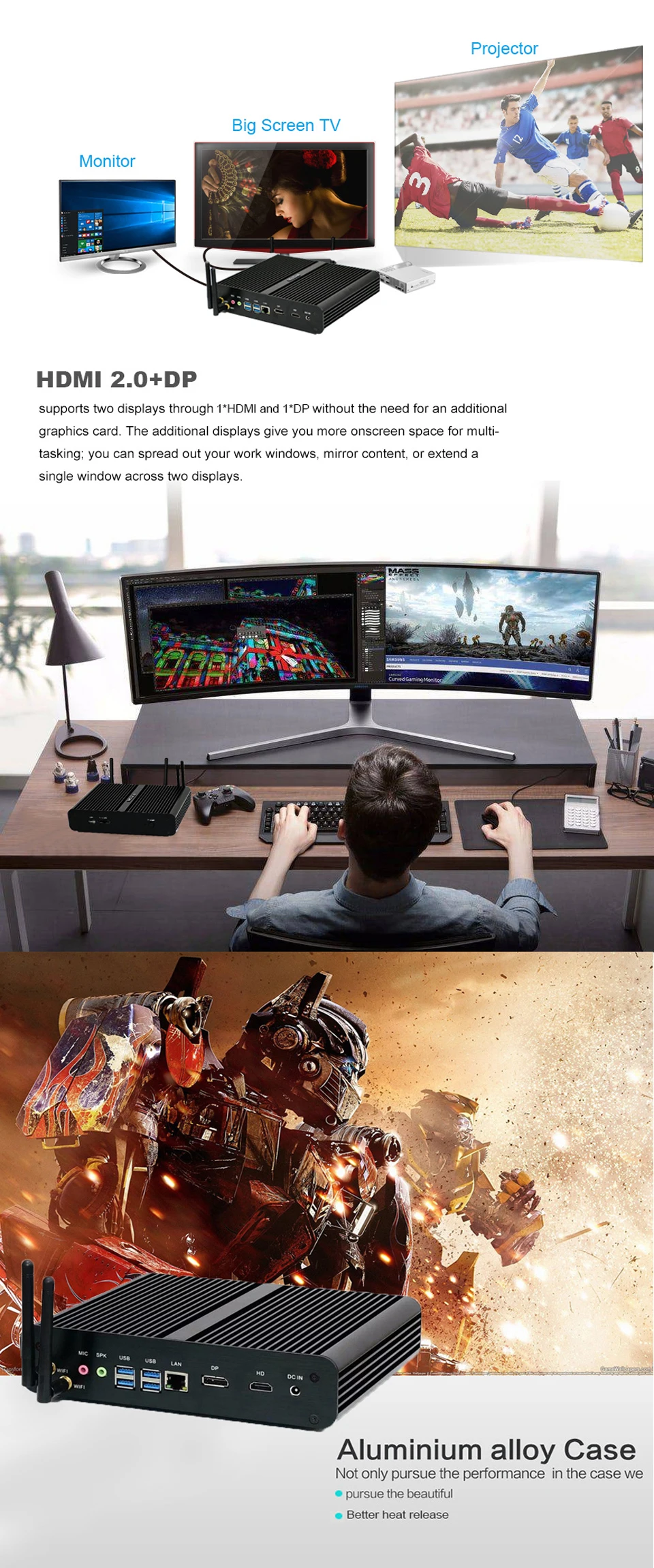 Intel core i7 7500u мини-ПК Windows 10 HDMI DP 4K HTPC безвентиляторный мини-ПК настольный компьютер с 4k HD Micro PC Intel graphics 620
