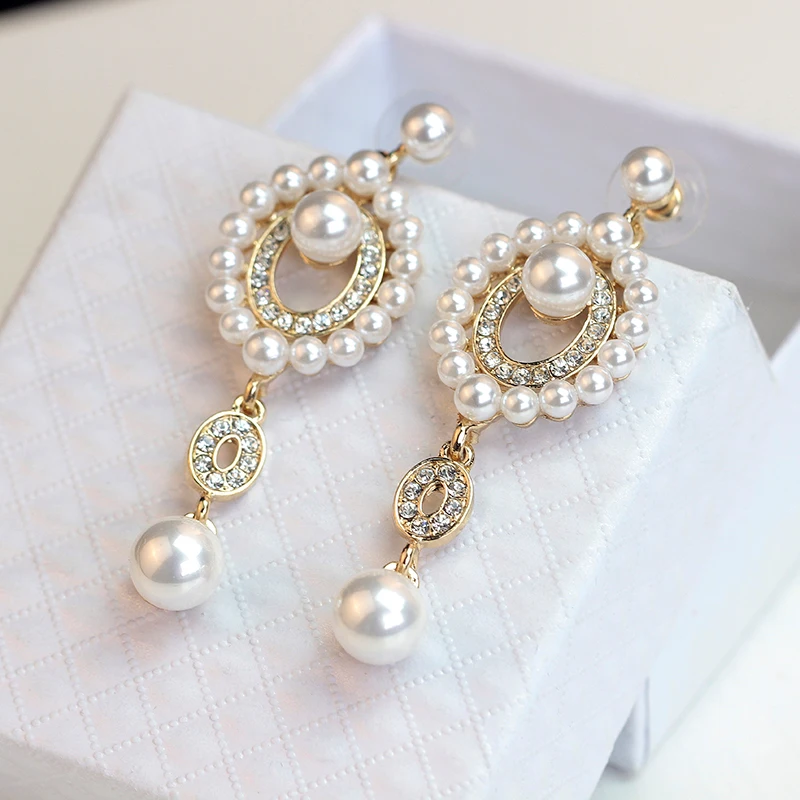 TREAZY Elegant Simulated Pearl Bridal Drop Earrings for Women Vintage Crystal Hanging Brincos Dangle Wedding Jewelry | Украшения и