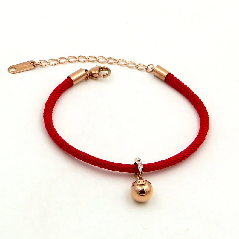 

New design Pig Zodiac with Rhinestone Red Rope Charm Bracelet , Titanium Steel Rose gold color Cute piggy Fortune Hand Jewelry