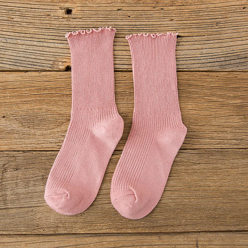 pink Jeseca Горячая осень модные женские туфли зимние теплые носки Kawaii с оборками для девочек милые носки женский Harajuku Винтаж Streerwear - Цвет: pink
